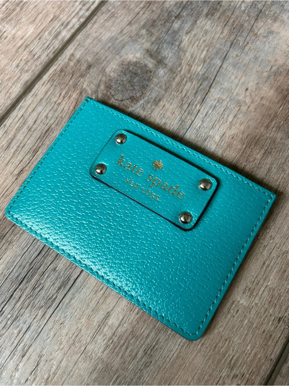 Kate Spade New York Card Case Turquoise Pebbled Leather
